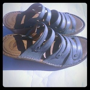 Nurture Blue Leather Heel Slide On Sandals -NEW